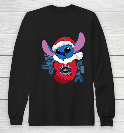 Baltimore Ravens Christmas Stitch In The Sock Funny Disney NFL Long Sleeve T-Shirt