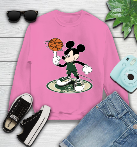 NBA Basketball Milwaukee Bucks Cheerful Mickey Disney Shirt Youth Sweatshirt 6