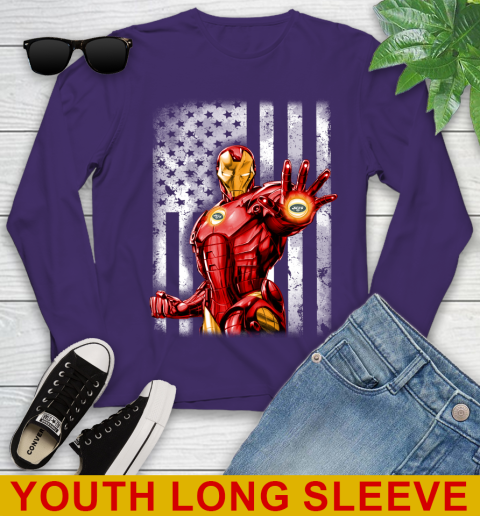 New York Jets NFL Football Iron Man Avengers American Flag Shirt (1) Youth Long Sleeve 4
