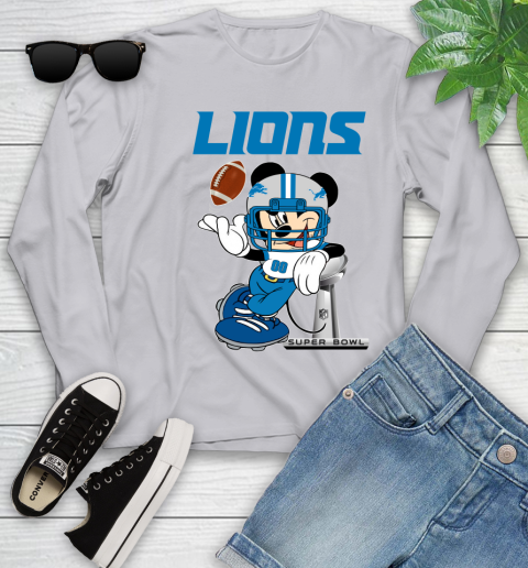 NFL Detroit Lions Mickey Mouse Disney Super Bowl Football T Shirt Youth Long Sleeve 5