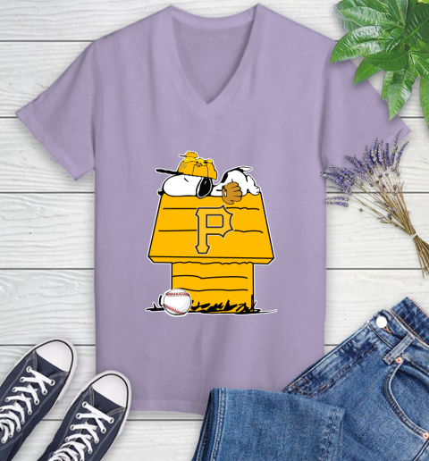 MLB Pittsburgh Pirates Snoopy Woodstock The Peanuts Movie Baseball T Shirt Women's V-Neck T-Shirt 14
