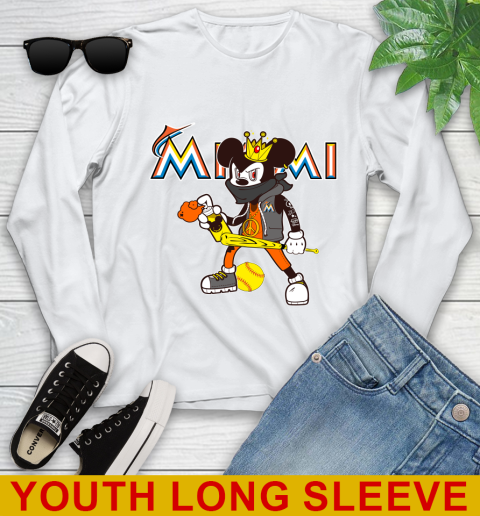 Miami Marlins MLB Baseball Mickey Peace Sign Sports Youth Long Sleeve