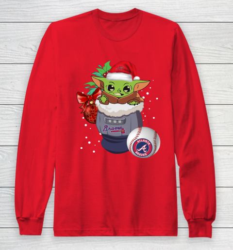 Atlanta Braves Christmas Baby Yoda Star Wars Funny Happy MLB Long Sleeve T-Shirt 10