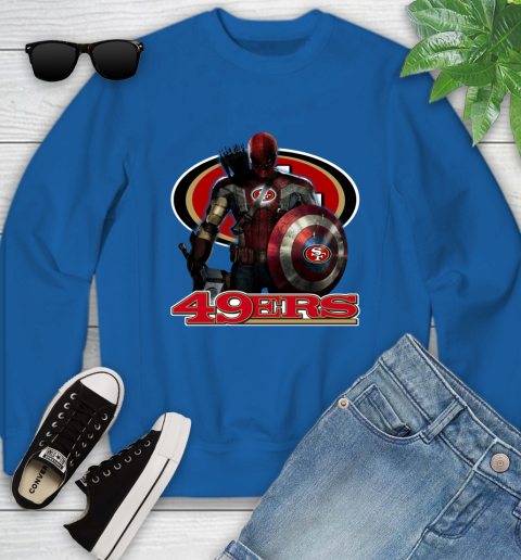 NFL Captain America Thor Spider Man Hawkeye Avengers Endgame Football San Francisco 49ers Youth Sweatshirt 8