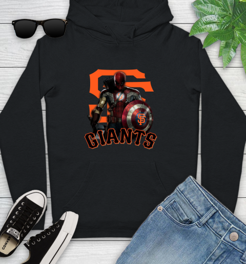 MLB Captain America Thor Spider Man Hawkeye Avengers Endgame Baseball San Francisco Giants Youth Hoodie 2