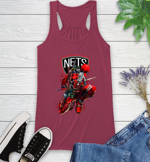 NBA Deadpool Marvel Comics Sports Basketball Brooklyn Nets Racerback Tank 8