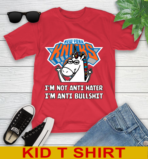 New York Knicks NBA Basketball Unicorn I'm Not Anti Hater I'm Anti Bullshit Youth T-Shirt 10