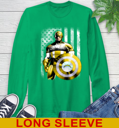 Los Angeles Chargers NFL Football Captain America Marvel Avengers American Flag Shirt Long Sleeve T-Shirt 8