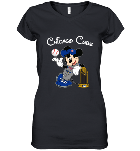 Chicago Cubs Mickey Taking The Trophy MLB 2019 Women's V-Neck T-Shirt