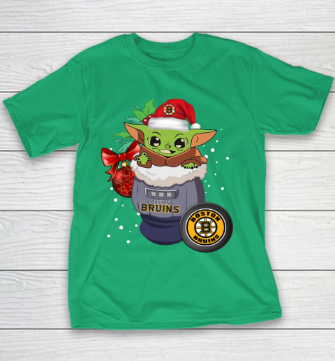 Boston Bruins Christmas Baby Yoda Star Wars Funny Happy NHL Youth T-Shirt