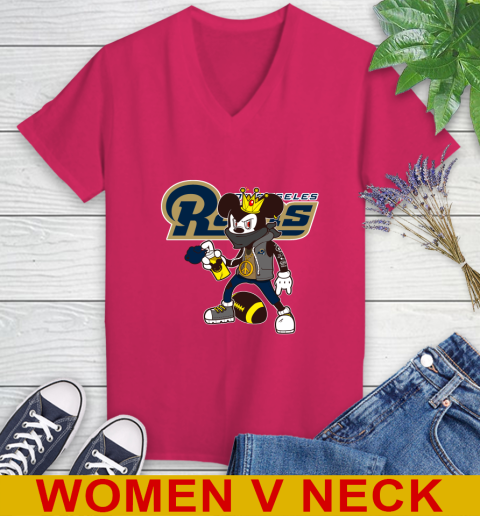 Los Angeles Rams NFL Football Mickey Peace Sign Sports Women's V-Neck T-Shirt 10