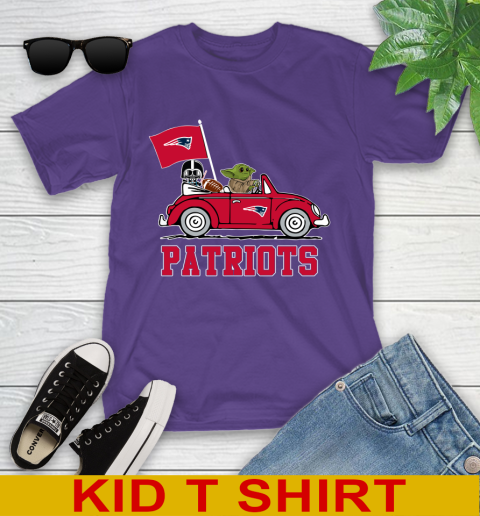 NFL Football New England Patriots Darth Vader Baby Yoda Driving Star Wars Shirt Youth T-Shirt 4
