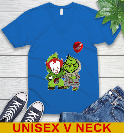 Portland Trail Blazers Baby Pennywise Grinch Christmas NBA Basketball V-Neck T-Shirt 6