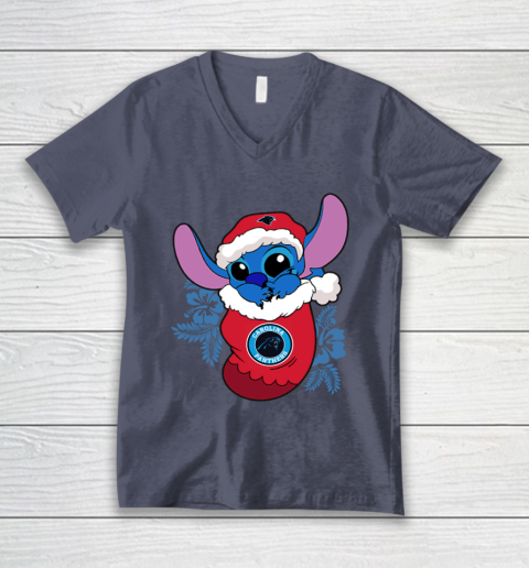 Carolina Panthers Christmas Stitch In The Sock Funny Disney NFL V-Neck T-Shirt 8