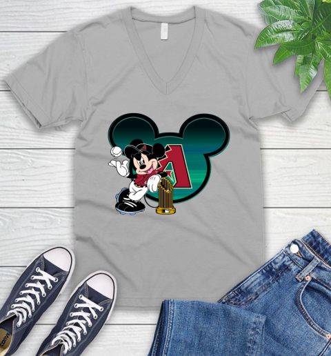 MLB Arizona Diamondbacks The Commissioner's Trophy Mickey Mouse Disney V-Neck T-Shirt 4