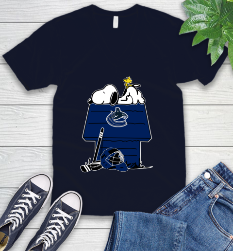 Vancouver Canucks NHL Hockey Snoopy Woodstock The Peanuts Movie V-Neck T-Shirt 3