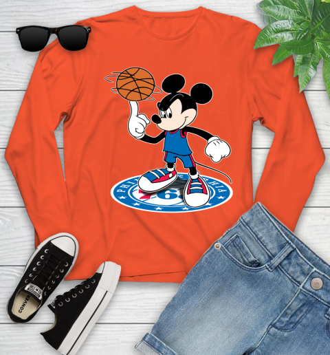 NBA Basketball Philadelphia 76ers Cheerful Mickey Disney Shirt Youth Long Sleeve 4