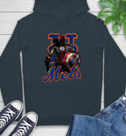 MLB Captain America Thor Spider Man Hawkeye Avengers Endgame Baseball New York Mets Hoodie 7