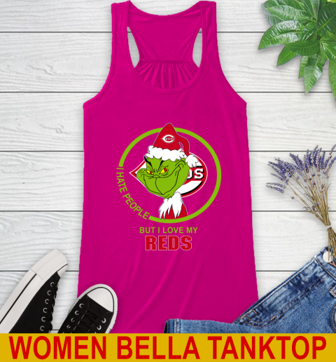 Cincinnati Reds MLB Christmas Grinch I Hate People But I Love My Favorite Baseball Team Racerback Tank 8