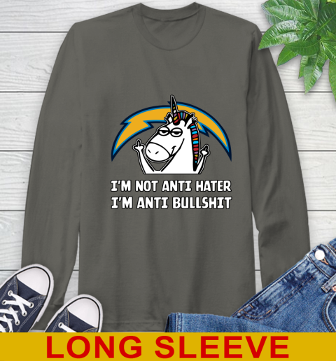 Los Angeles Chargers NFL Football Unicorn I'm Not Anti Hater I'm Anti Bullshit Long Sleeve T-Shirt 8