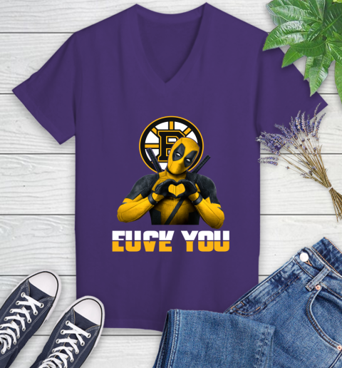 NHL Boston Bruins Deadpool Love You Fuck You Hockey Sports Women's V-Neck T-Shirt 4 NHL Boston Bruins Deadpool Love You Fuck You Hockey Sports Women's V-Neck T-Shirt - Image 4