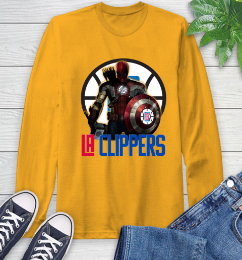 LA Clippers NBA Basketball Captain America Thor Spider Man Hawkeye Avengers Long Sleeve T-Shirt 3