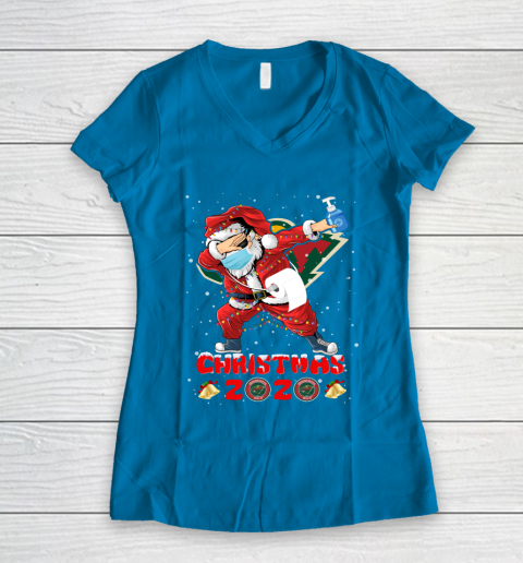 Minnesota Wild Funny Santa Claus Dabbing Christmas 2020 NHL Women's V-Neck T-Shirt 5