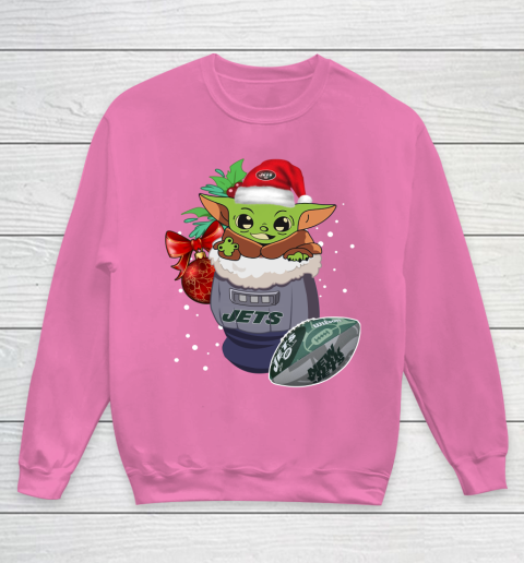 New York Jets Christmas Baby Yoda Star Wars Funny Happy NFL Youth Sweatshirt 7