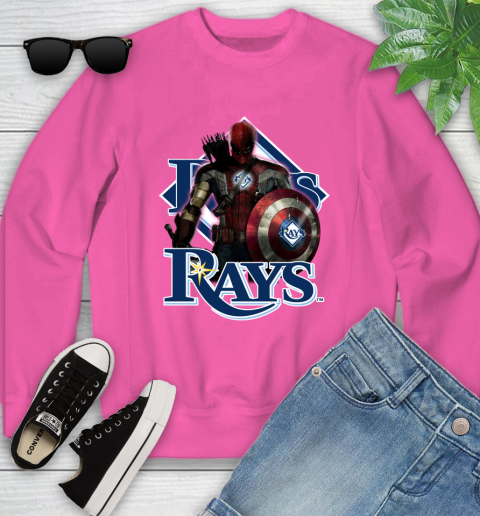 MLB Captain America Thor Spider Man Hawkeye Avengers Endgame Baseball Tampa Bay Rays Youth Sweatshirt 7