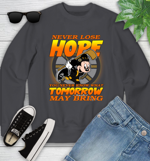 Boston Bruins NHL Hockey ootball Mickey Disney Never Lose Hope Youth Sweatshirt 5