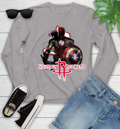 Houston Rockets NBA Basketball Captain America Thor Spider Man Hawkeye Avengers Youth Long Sleeve 5