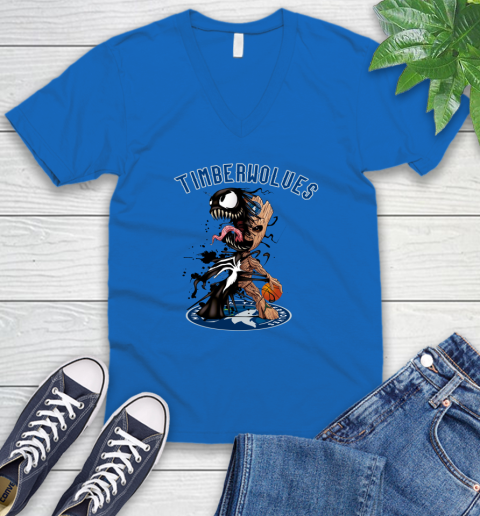 NBA Minnesota Timberwolves Basketball Venom Groot Guardians Of The Galaxy V-Neck T-Shirt 6