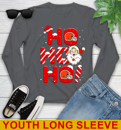 Cleveland Browns NFL Football Ho Ho Ho Santa Claus Merry Christmas Shirt Youth Long Sleeve 9