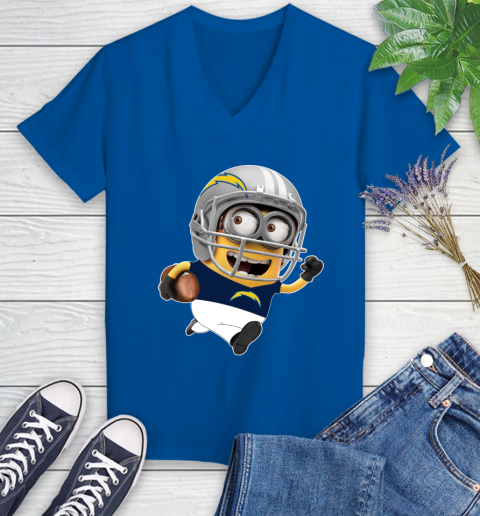 NFL San Diego Chargers Minions Disney Football Sports Women's V-Neck T-Shirt 10