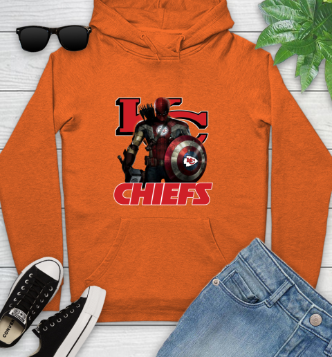 NFL Captain America Thor Spider Man Hawkeye Avengers Endgame Football Kansas City Chiefs Youth Hoodie 5