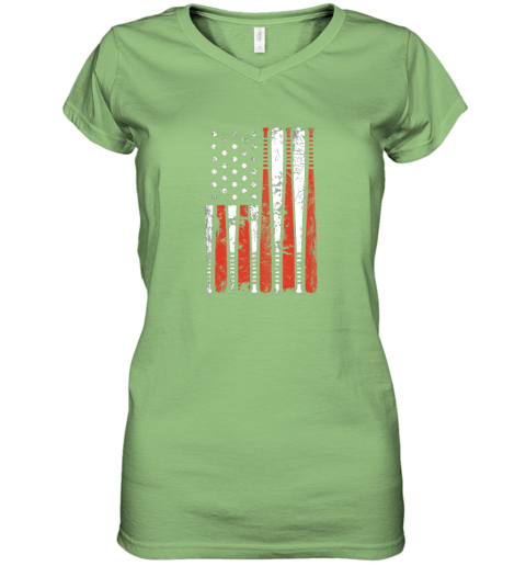 2sk9 vintage baseball bat american usa flag gift women v neck t shirt 39 front lime
