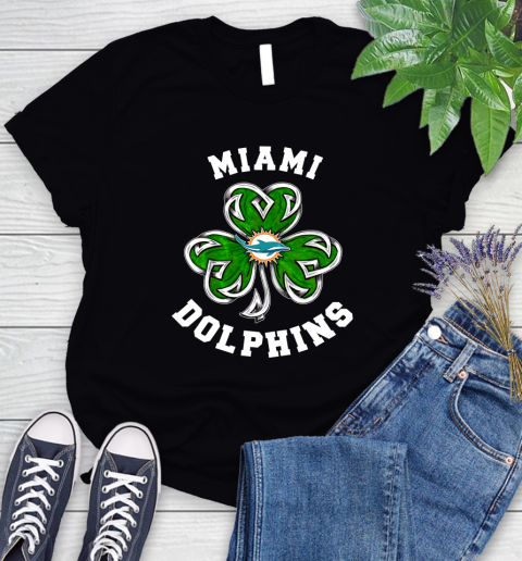 NFL Miami Dolphins Three Leaf Clover St Patrick's Day Football Sports Women's T-Shirt