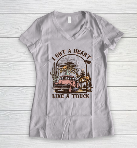 Western Sunset Cowgirl I Got A Heart Like A Truck Women's V-Neck T-Shirt