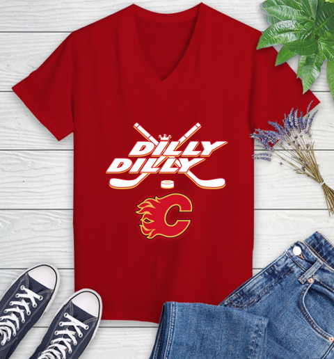 NHL Calgary Flames Dilly Dilly Hockey Sports Women's V-Neck T-Shirt 12