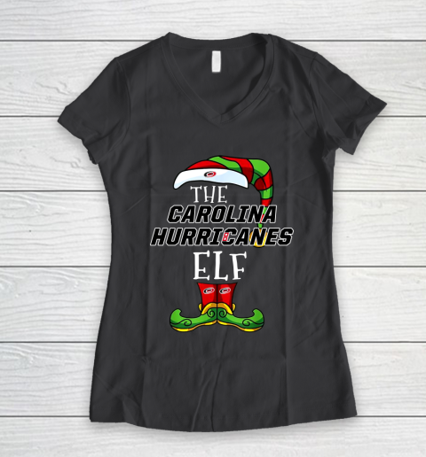 Carolina Hurricanes Christmas ELF Funny NHL Women's V-Neck T-Shirt 6