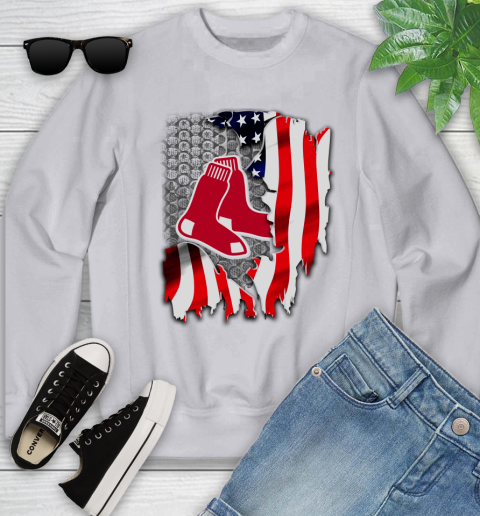 Boston Red Sox MLB Baseball American Flag Youth Sweatshirt 3