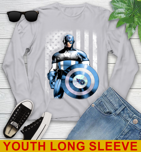 Tennessee Titans NFL Football Captain America Marvel Avengers American Flag Shirt Youth Long Sleeve 5