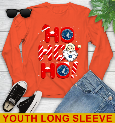 Minnesota Timberwolves NBA Basketball Ho Ho Ho Santa Claus Merry Christmas Shirt Youth Long Sleeve 3