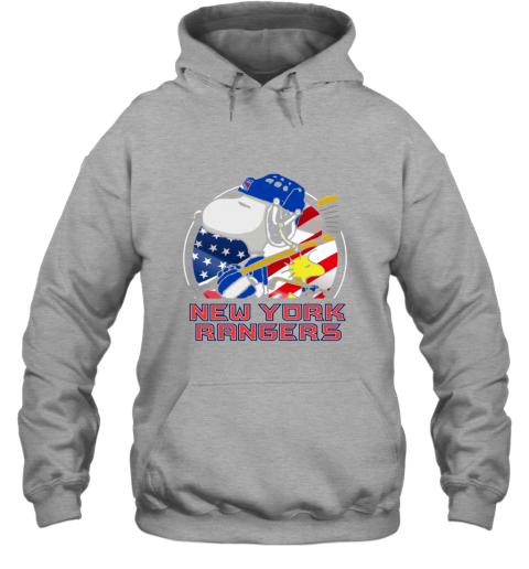 pqyv new york rangersnoopy and woodstock nhl hoodie 23 front sport grey