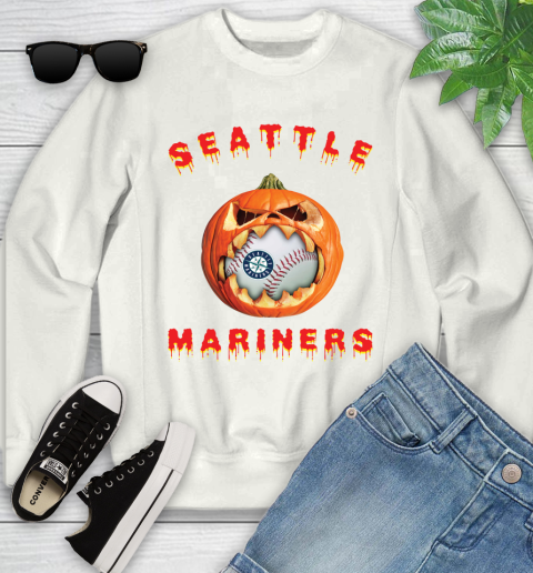 MLB Seattle Mariners Halloween Pumpkin Baseball Sports Youth Sweatshirt