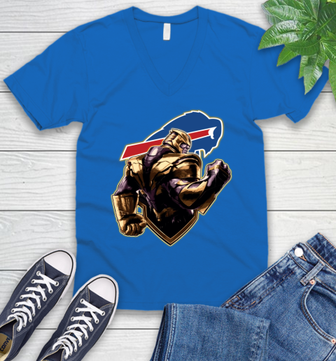 NFL Thanos Avengers Endgame Football Sports Buffalo Bills V-Neck T-Shirt - Image 7