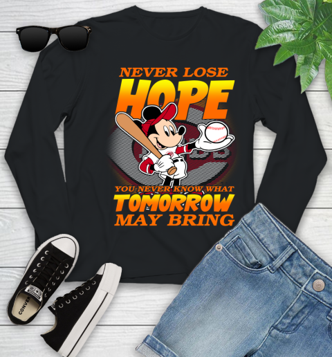 Cincinnati Reds MLB Baseball Mickey Disney Never Lose Hope Youth Long Sleeve