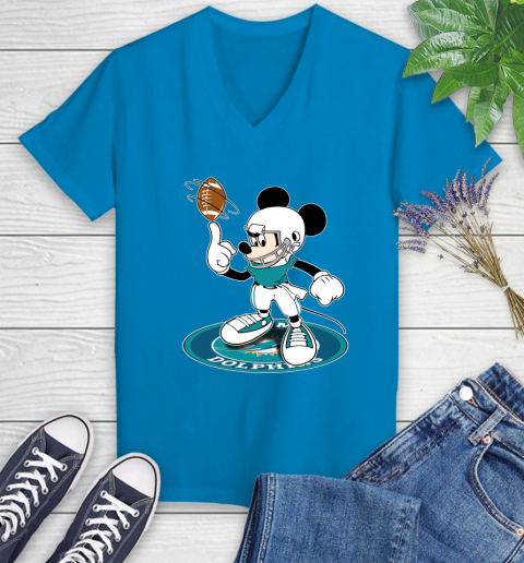 NFL Football Miami Dolphins Cheerful Mickey Disney Shirt Women's V-Neck T-Shirt 6