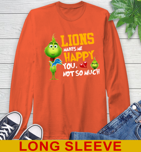 NFL Detroit Lions Makes Me Happy You Not So Much Grinch Football Sports Long Sleeve T-Shirt 4