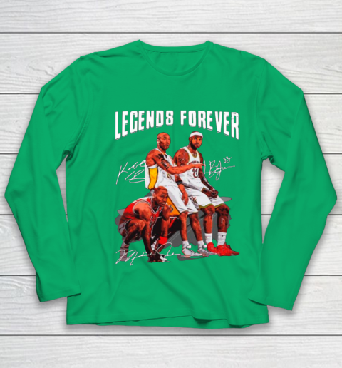 Kobe Bryant Lebron James And Michael Jordan Legends Forever Signatures Youth Long Sleeve 4